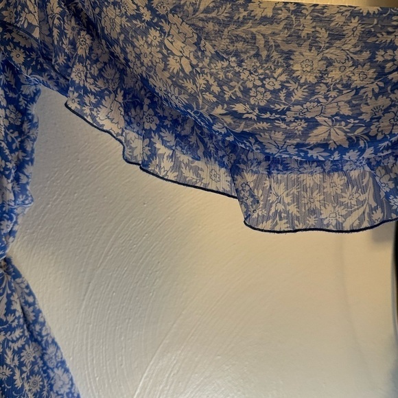 ZARA Womens Long Sleeve Ruffle Romper One Piece Blue Floral Size M  V-neck(E5 - Picture 8 of 12